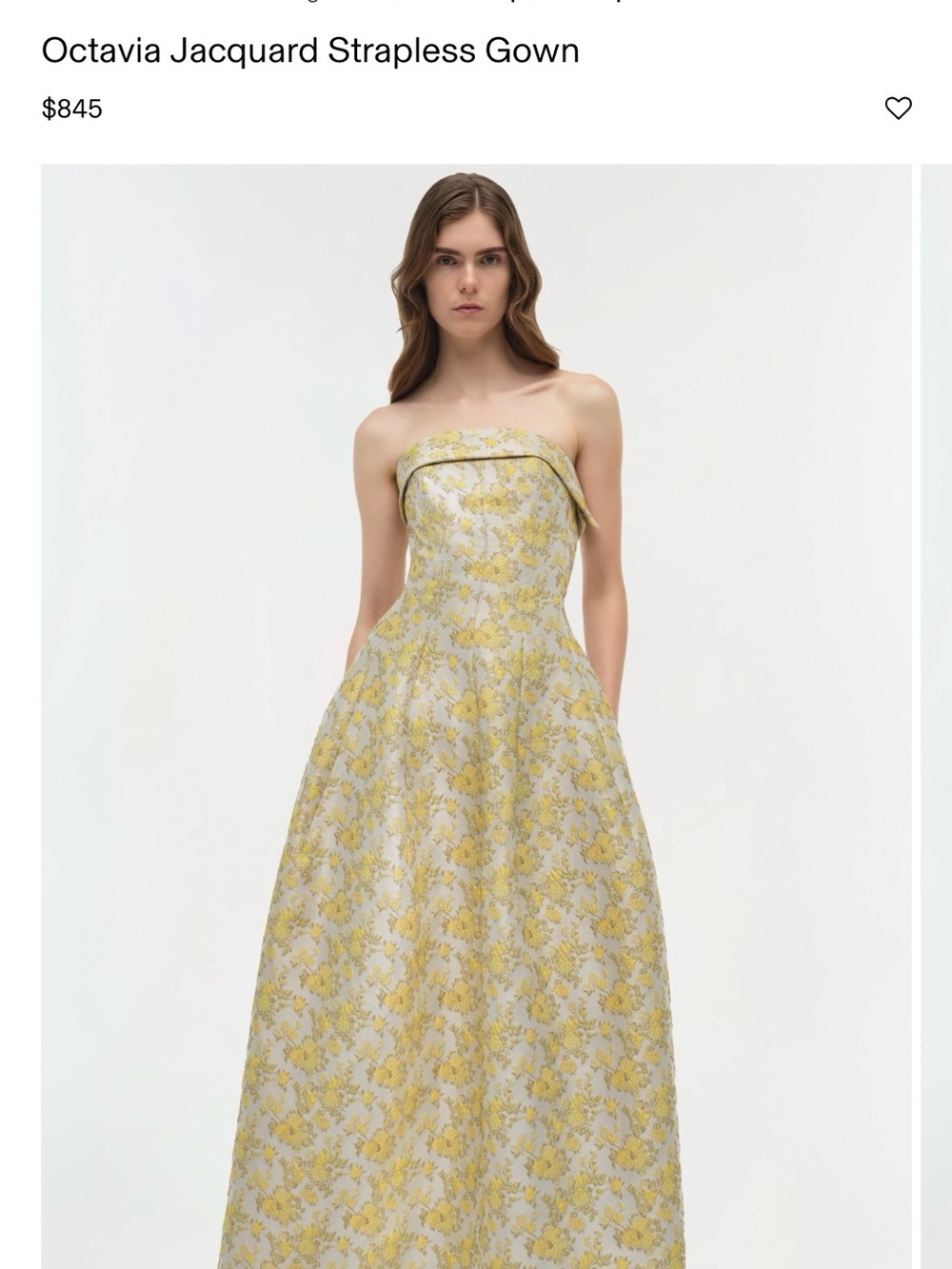 Strapless Jacquard Gown in Yellow and Cream Floral